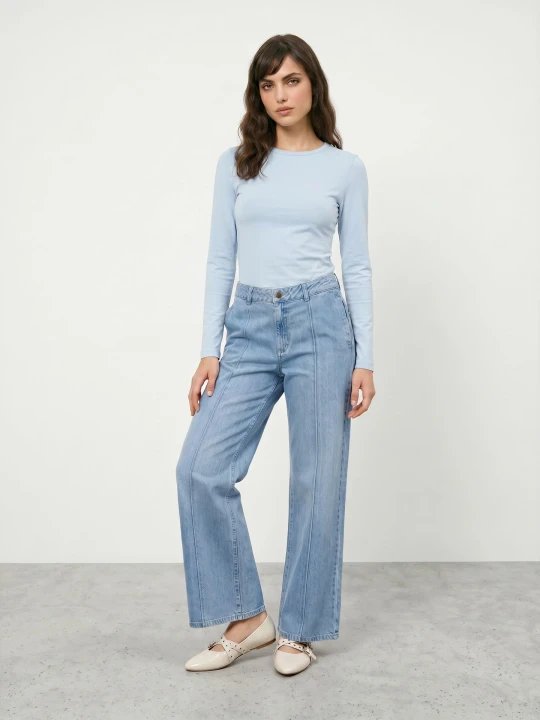 Zdjęcie produktu Sinsay - Bawełniana koszulka slim fit z długim rękawem - błękitny