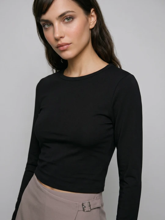 Zdjęcie produktu Sinsay - Bawełniana koszulka slim fit z długim rękawem - czarny
