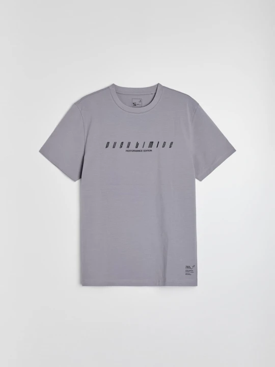 Zdjęcie produktu Sinsay - Bawełniana koszulka slim fit z krótkim rękawem SNSY PERFORMANCE - szary