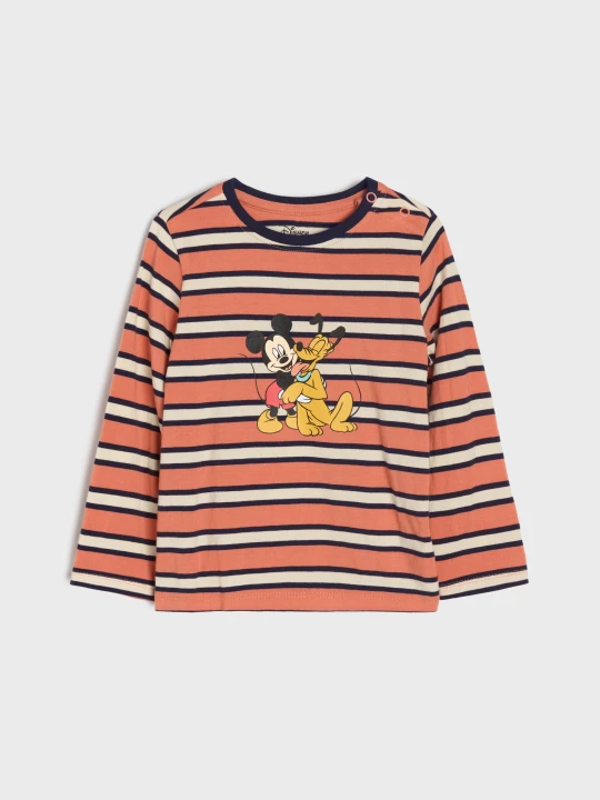 Zdjęcie produktu Sinsay - Bawełniana koszulka w paski Mickey Mouse - pomarańczowy