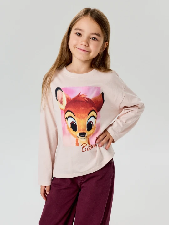 Zdjęcie produktu Sinsay - Bawełniana koszulka z długim rękawem Bambi - fioletowy