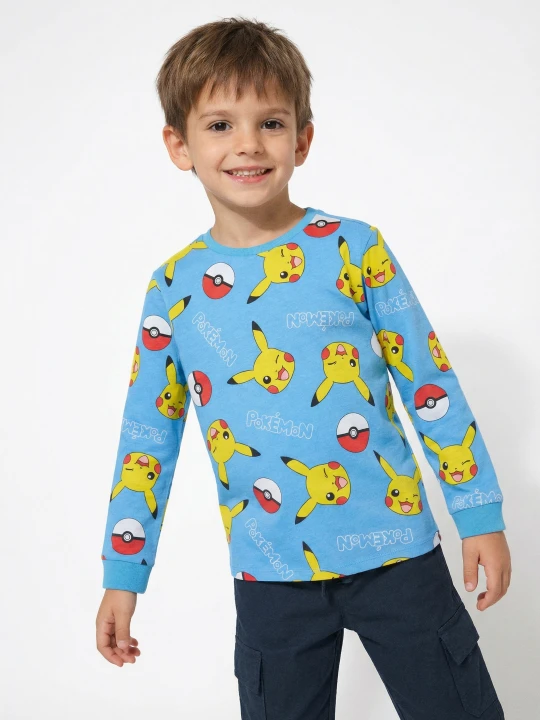 Zdjęcie produktu Sinsay - Bawełniana koszulka z długim rękawem z nadrukiem Pokémon - niebieski