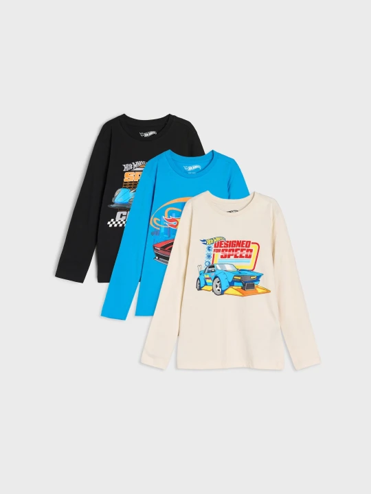 Zdjęcie produktu Sinsay - Bawełniana koszulka z długimi rękawami Hot Wheels 3 pack - wielobarwny