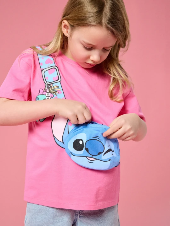 Zdjęcie produktu Sinsay - Bawełniana koszulka z elementem 3D Lilo & Stitch - różowy
