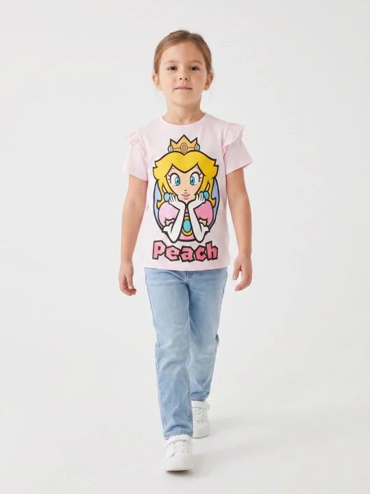 Zdjęcie produktu Sinsay - Bawełniana koszulka z falbankami Super Mario - różowy