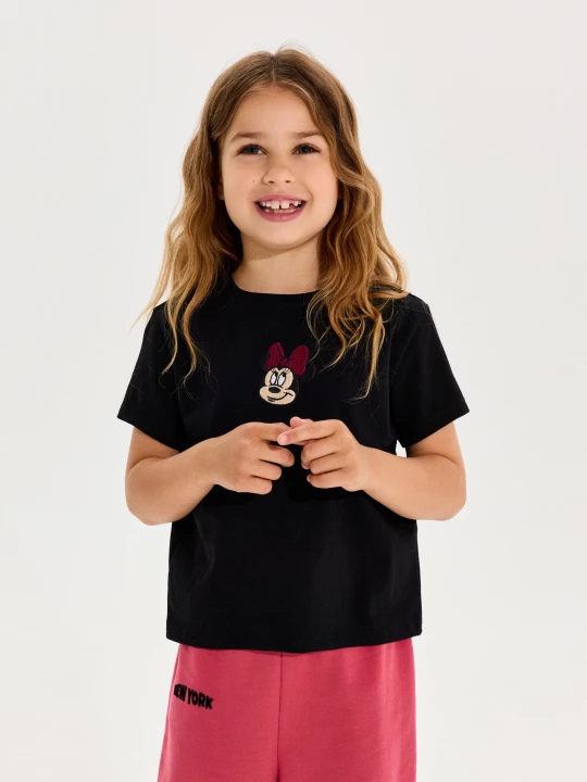 Zdjęcie produktu Sinsay - Bawełniana koszulka z haftem Minnie Mouse - czarny