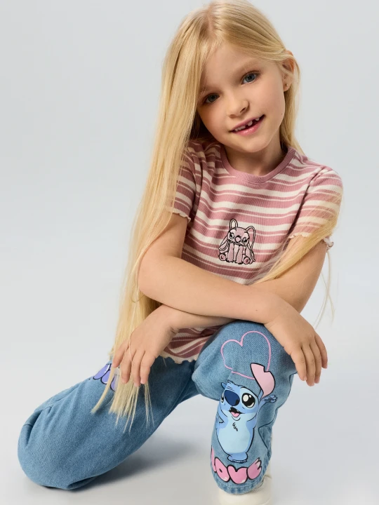 Zdjęcie produktu Sinsay - Bawełniana koszulka z haftem Stitch - fioletowy