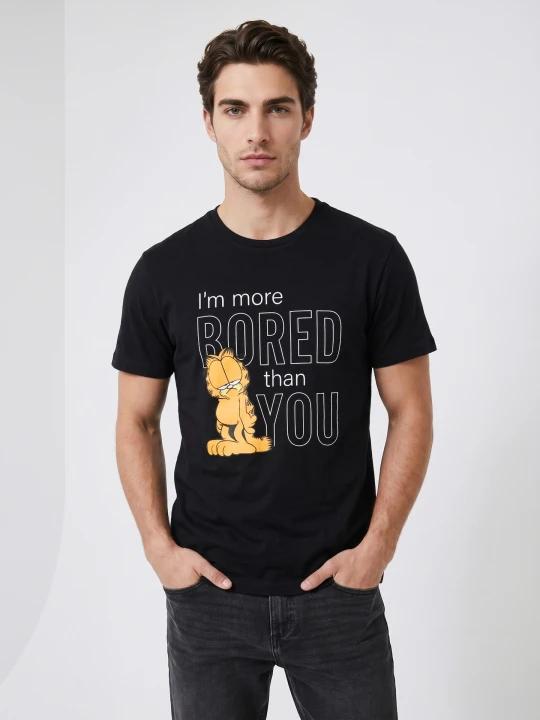 Zdjęcie produktu Sinsay - Bawełniana koszulka z krótkim rękawem Garfield - czarny