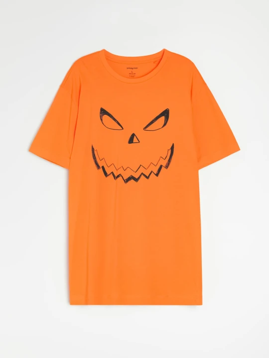 Zdjęcie produktu Sinsay - Bawełniana koszulka z motywem halloweenowym - pomarańczowy