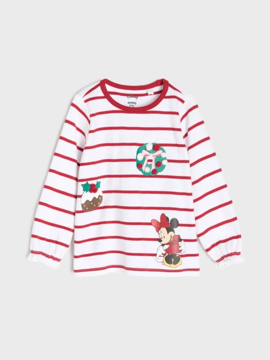 Zdjęcie produktu Sinsay - Bawełniana koszulka z motywem świątecznym Minnie Mouse - kremowy