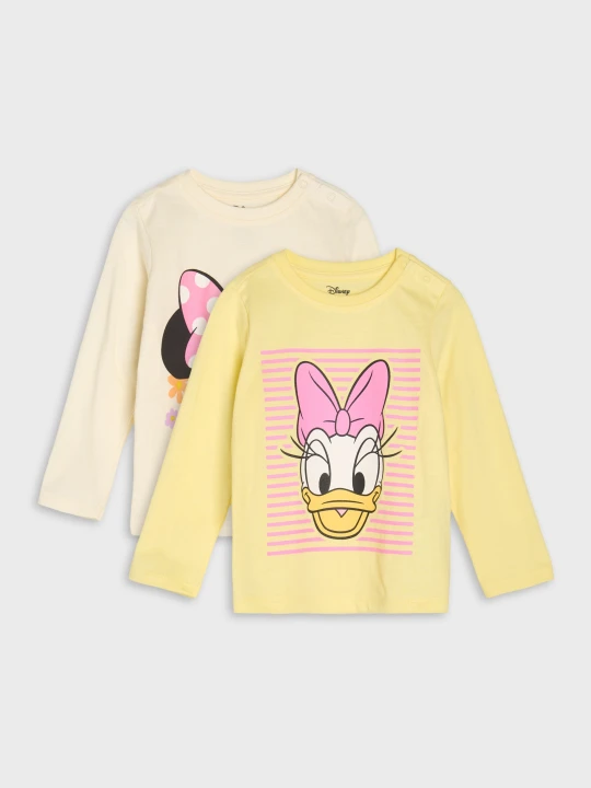 Zdjęcie produktu Sinsay - Bawełniana koszulka z nadrukiem 2 pack Minnie and Daisy - kremowy