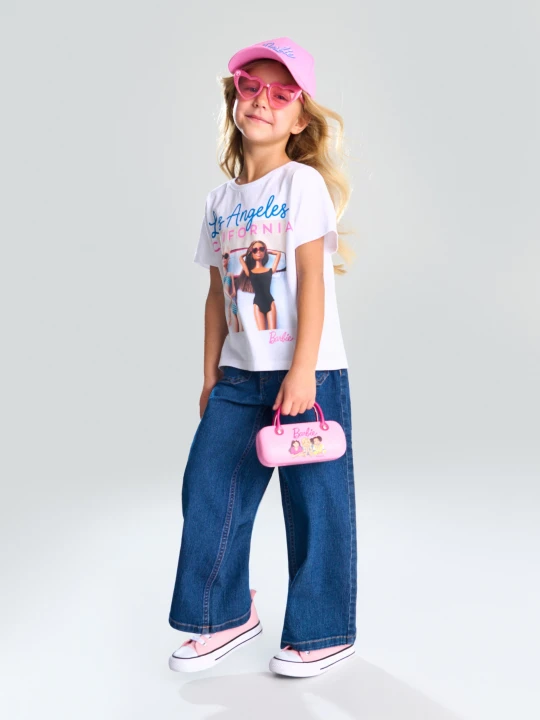 Zdjęcie produktu Sinsay - Bawełniana koszulka z nadrukiem Barbie - kremowy