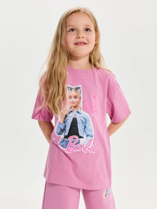 Zdjęcie produktu Sinsay - Bawełniana koszulka z nadrukiem Barbie - różowy