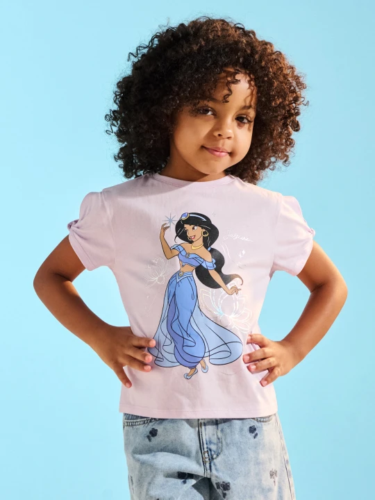 Zdjęcie produktu Sinsay - Bawełniana koszulka z nadrukiem Disney Princess Jasmine - fioletowy