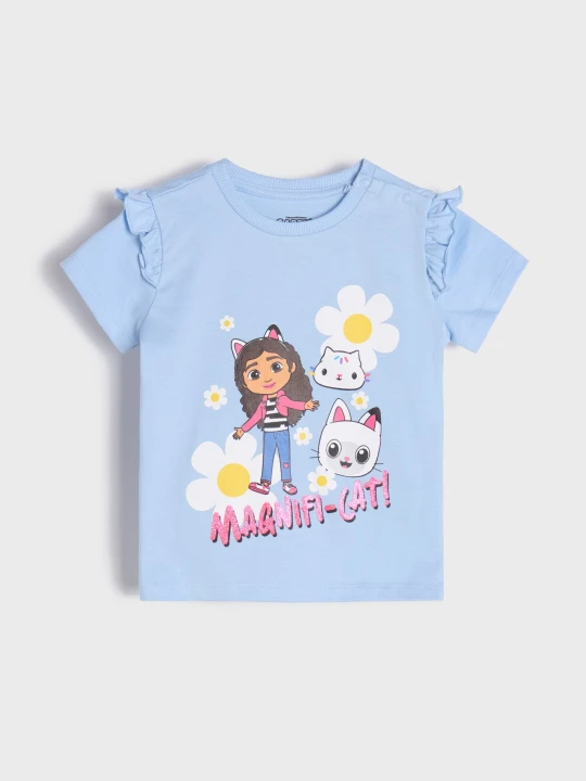 Zdjęcie produktu Sinsay - Bawełniana koszulka z nadrukiem Gabby's Dollhouse - niebieski