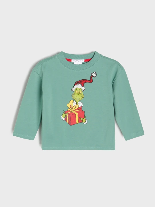 Zdjęcie produktu Sinsay - Bawełniana koszulka z nadrukiem Grinch - green spruce