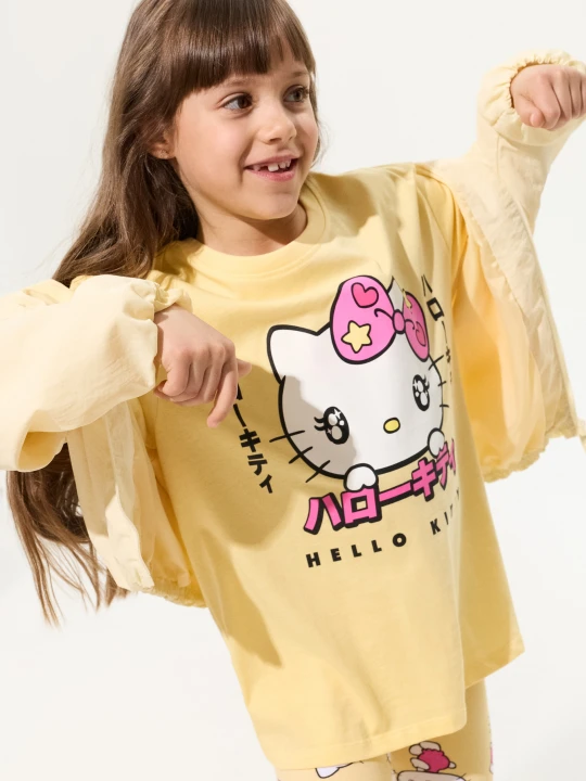Zdjęcie produktu Sinsay - Bawełniana koszulka z nadrukiem Hello Kitty - żółty
