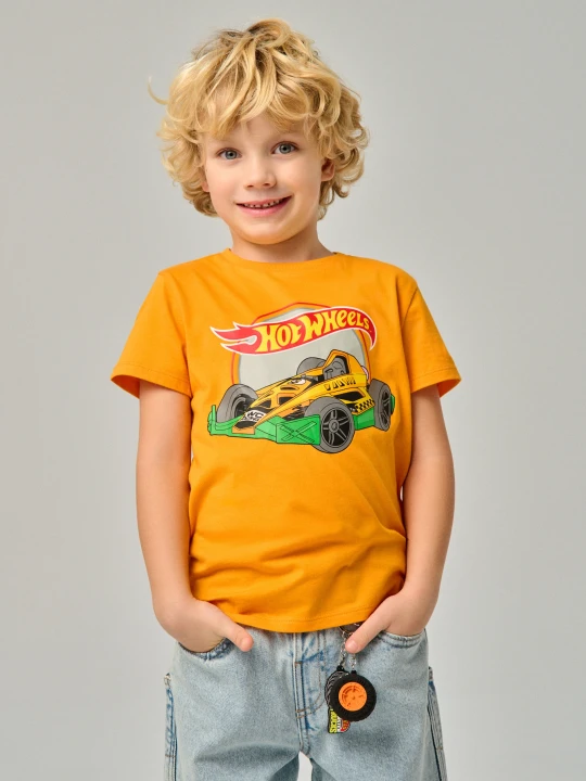 Zdjęcie produktu Sinsay - Bawełniana koszulka z nadrukiem Hot Wheels - pomarańczowy