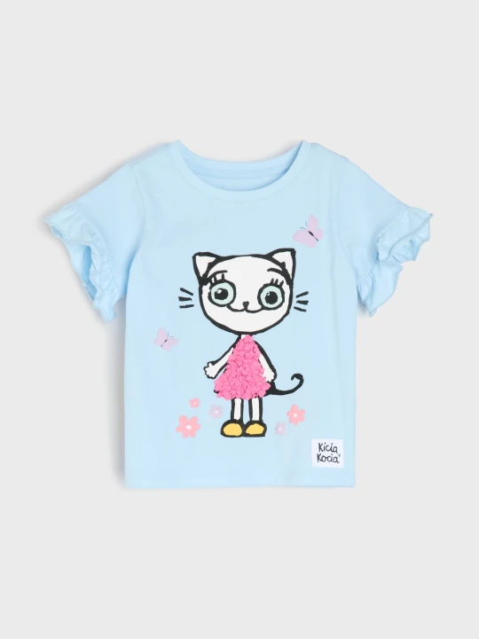 Zdjęcie produktu Sinsay - Bawełniana koszulka z nadrukiem Kitty Kotty - niebieski