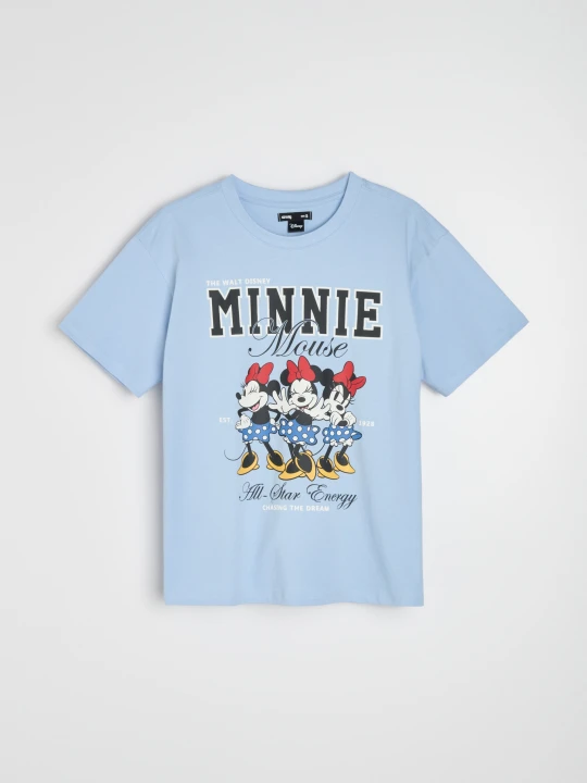 Zdjęcie produktu Sinsay - Bawełniana koszulka z nadrukiem Minnie Mouse - błękitny