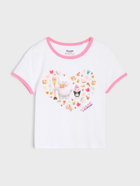 Zdjęcie produktu Sinsay - Bawełniana koszulka z nadrukiem My Melody and Kuromi - biały