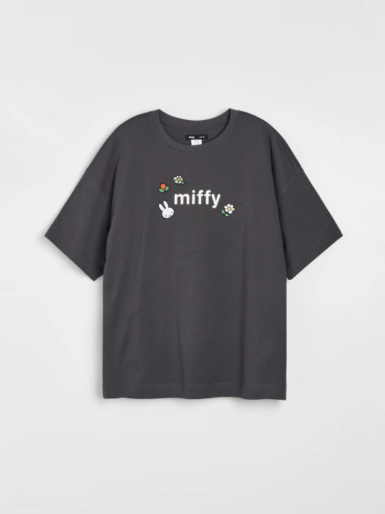 Zdjęcie produktu Sinsay - Bawełniana koszulka z nadrukiem na plecach Miffy - szary