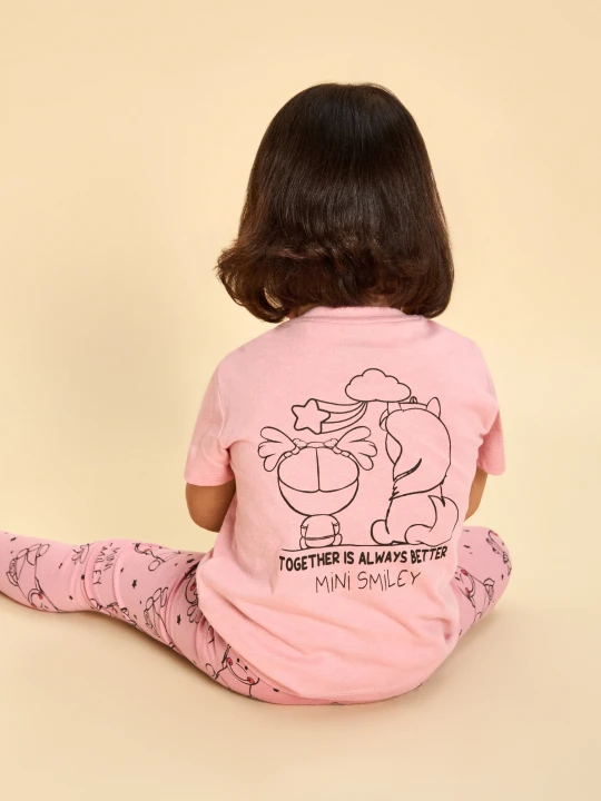 Zdjęcie produktu Sinsay - Bawełniana koszulka z nadrukiem na plecach Mini Smiley® - różowy