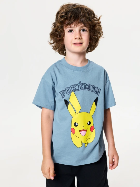 Zdjęcie produktu Sinsay - Bawełniana koszulka z nadrukiem na plecach Pokémon - szary