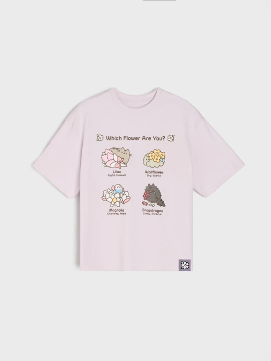 Zdjęcie produktu Sinsay - Bawełniana koszulka z nadrukiem Pusheen the Cat - fioletowy