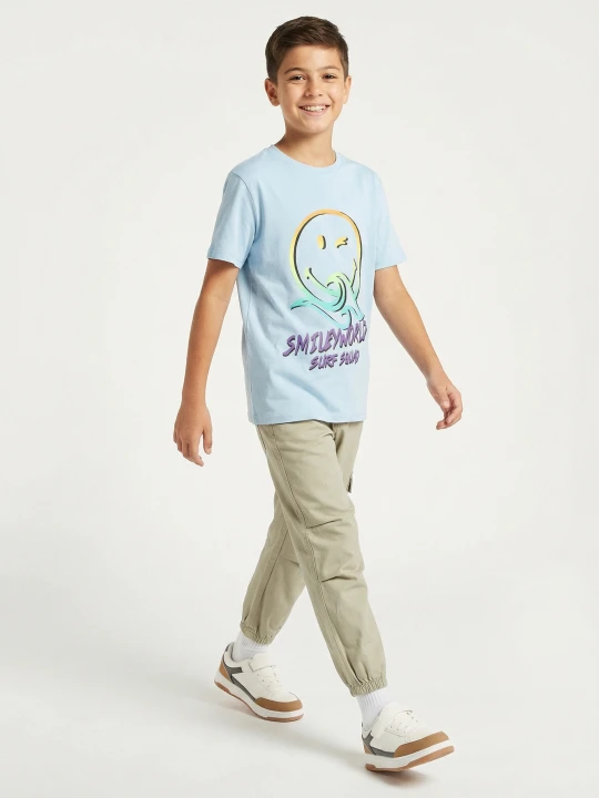 Zdjęcie produktu Sinsay - Bawełniana koszulka z nadrukiem SmileyWorld® - błękitny