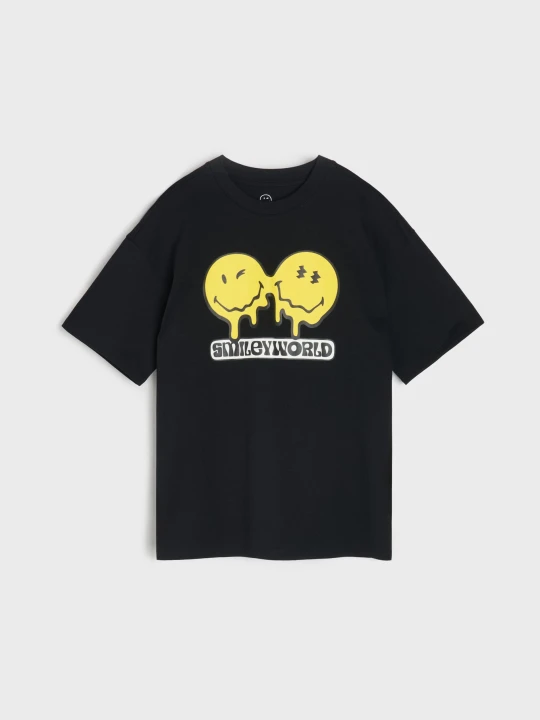 Zdjęcie produktu Sinsay - Bawełniana koszulka z nadrukiem SmileyWorld® - czarny