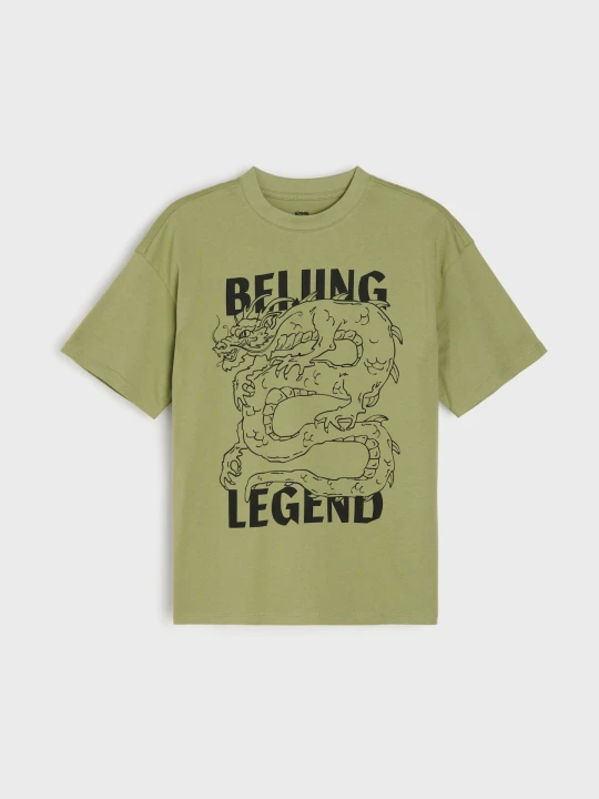 Zdjęcie produktu Sinsay - Bawełniana koszulka z nadrukiem smoka - zielony