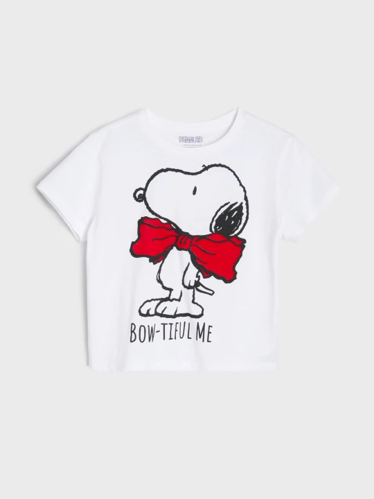 Zdjęcie produktu Sinsay - Bawełniana koszulka z nadrukiem Snoopy - biały
