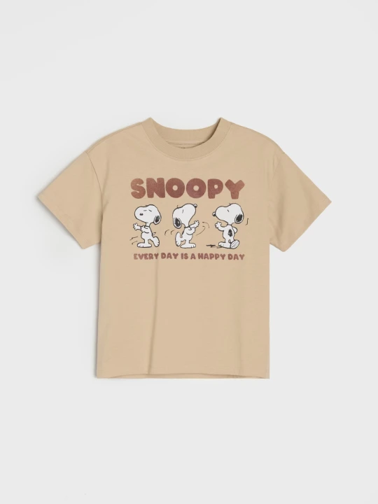 Zdjęcie produktu Sinsay - Bawełniana koszulka z nadrukiem Snoopy - kremowy