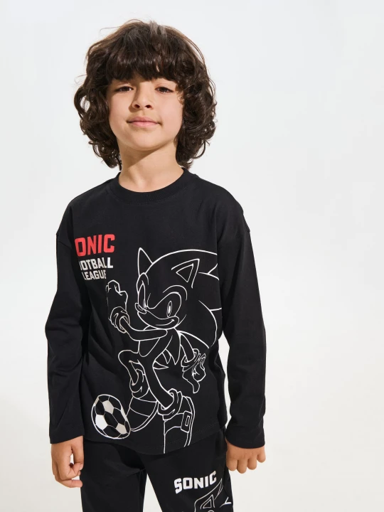 Zdjęcie produktu Sinsay - Bawełniana koszulka z nadrukiem Sonic the Hedgehog - czarny