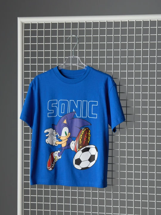 Zdjęcie produktu Sinsay - Bawełniana koszulka z nadrukiem Sonic the Hedgehog - granatowy