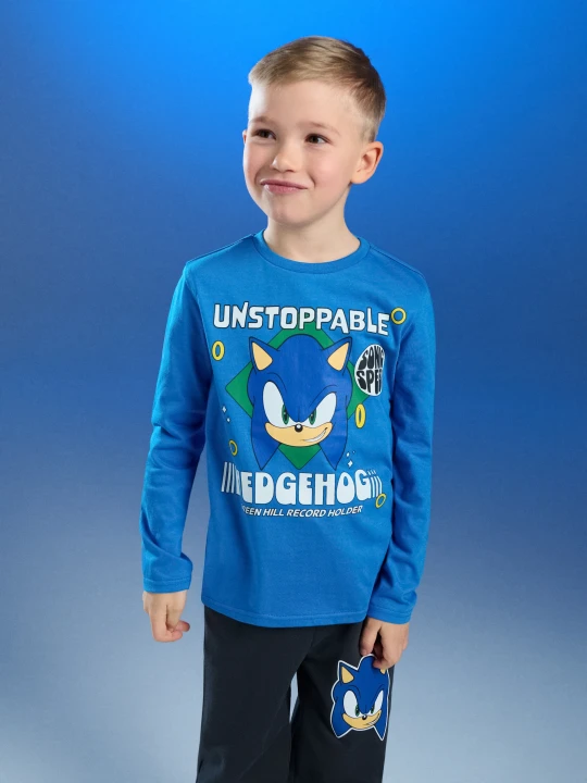 Zdjęcie produktu Sinsay - Bawełniana koszulka z nadrukiem Sonic the Hedgehog - niebieski