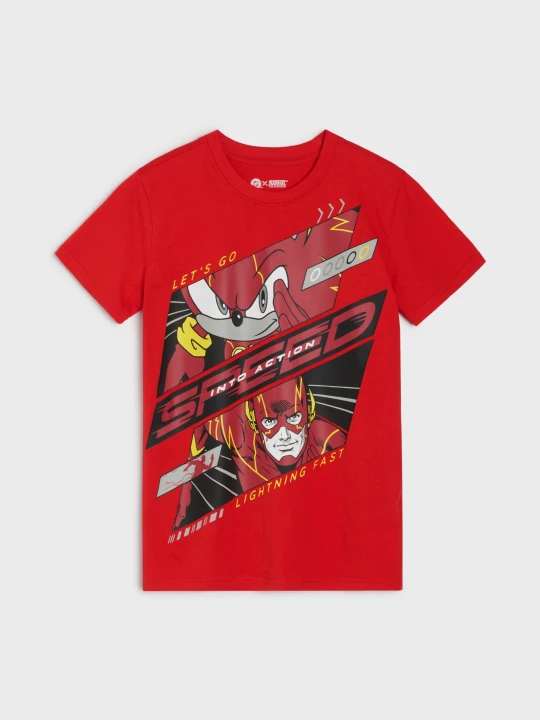Zdjęcie produktu Sinsay - Bawełniana koszulka z nadrukiem Sonic x DC - czerwony
