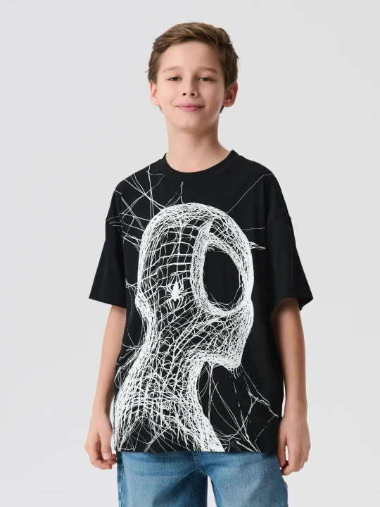 Zdjęcie produktu Sinsay - Bawełniana koszulka z nadrukiem Spider-Man - czarny