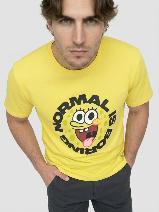 Zdjęcie produktu Sinsay - Bawełniana koszulka z nadrukiem SpongeBob - żółty
