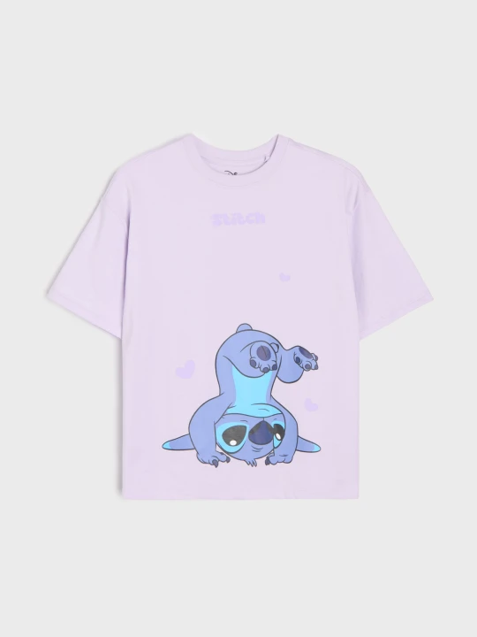 Zdjęcie produktu Sinsay - Bawełniana koszulka z nadrukiem Stitch - błękitny