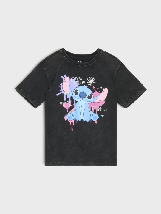 Zdjęcie produktu Sinsay - Bawełniana koszulka z nadrukiem Stitch - czarny
