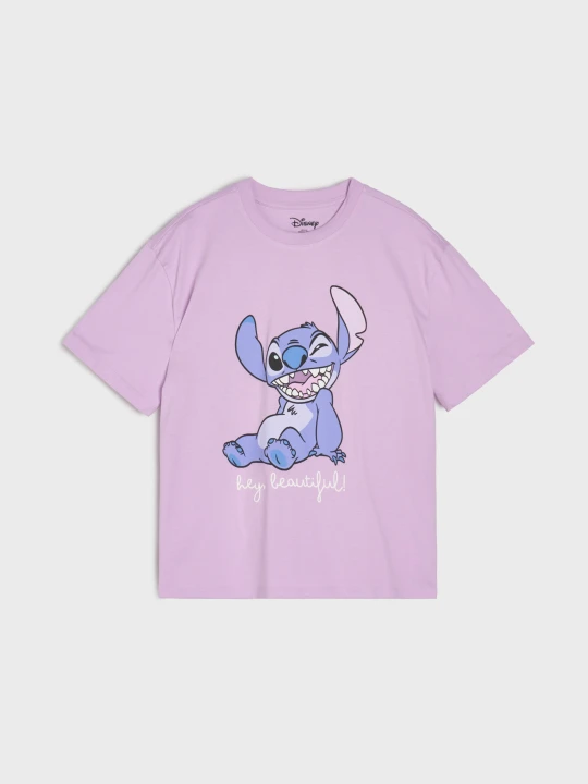 Zdjęcie produktu Sinsay - Bawełniana koszulka z nadrukiem Stitch - fioletowy