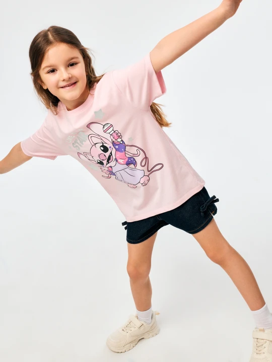 Zdjęcie produktu Sinsay - Bawełniana koszulka z nadrukiem Stitch - różowy