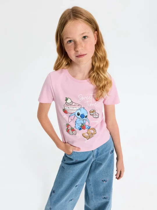 Zdjęcie produktu Sinsay - Bawełniana koszulka z nadrukiem Stitch - różowy