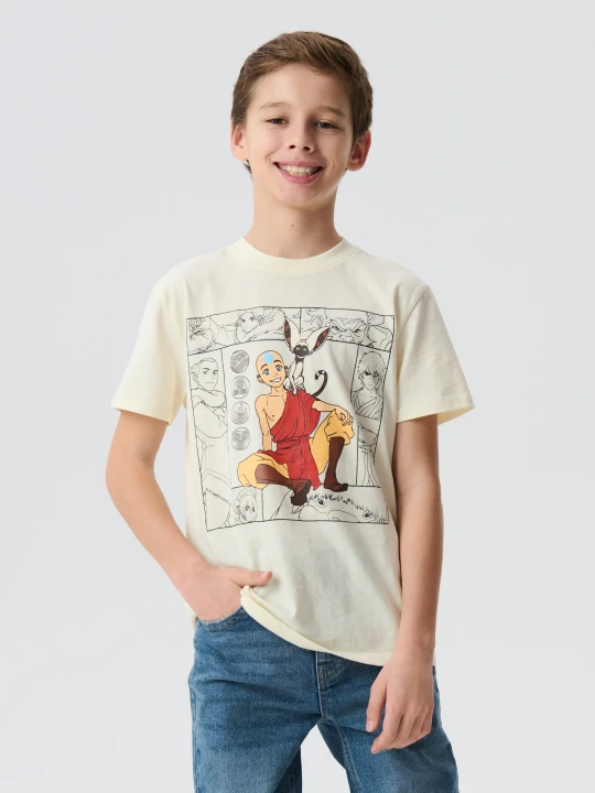 Zdjęcie produktu Sinsay - Bawełniana koszulka z nadrukiem The Last Airbender - kremowy