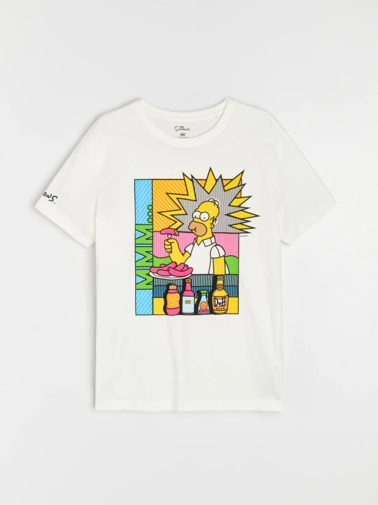 Zdjęcie produktu Sinsay - Bawełniana koszulka z nadrukiem The Simpsons - kremowy
