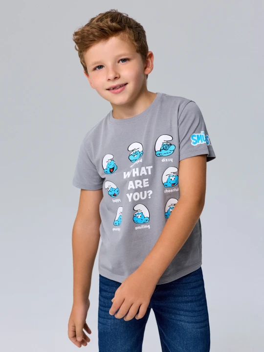 Zdjęcie produktu Sinsay - Bawełniana koszulka z nadrukiem The Smurfs - szary