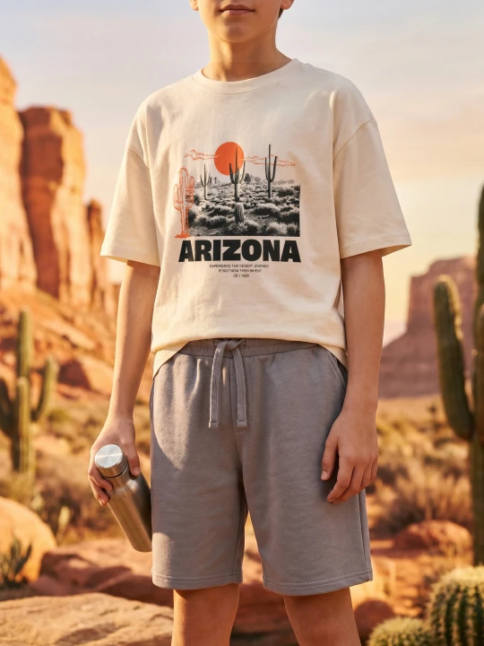 Zdjęcie produktu Sinsay - Bawełniana koszulka z napisem Arizona - kremowy