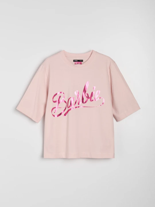 Zdjęcie produktu Sinsay - Bawełniana koszulka z napisem Barbie - różowy